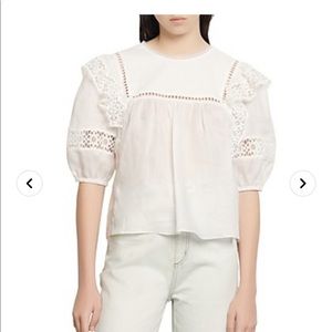 White Sandro Paris Elley Lace Eyelet top. Size 4/US large. Never worn.